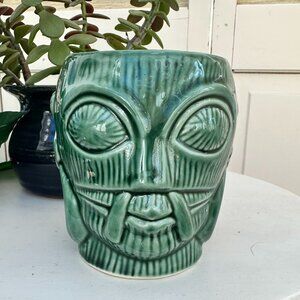 Vintage Bora Tiki Mug Cup Planter Green Pottery